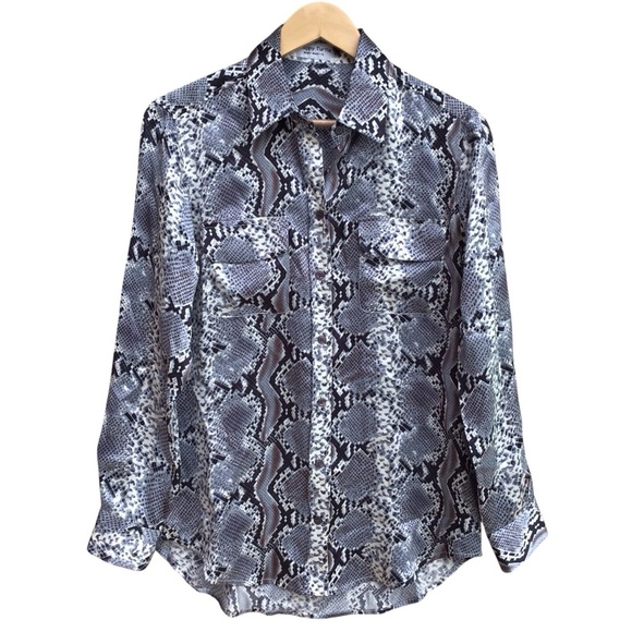 Snappy Turtle Silk Snakeskin Long Sleeve Button Up Blouse Size XS - Picture 1 of 7